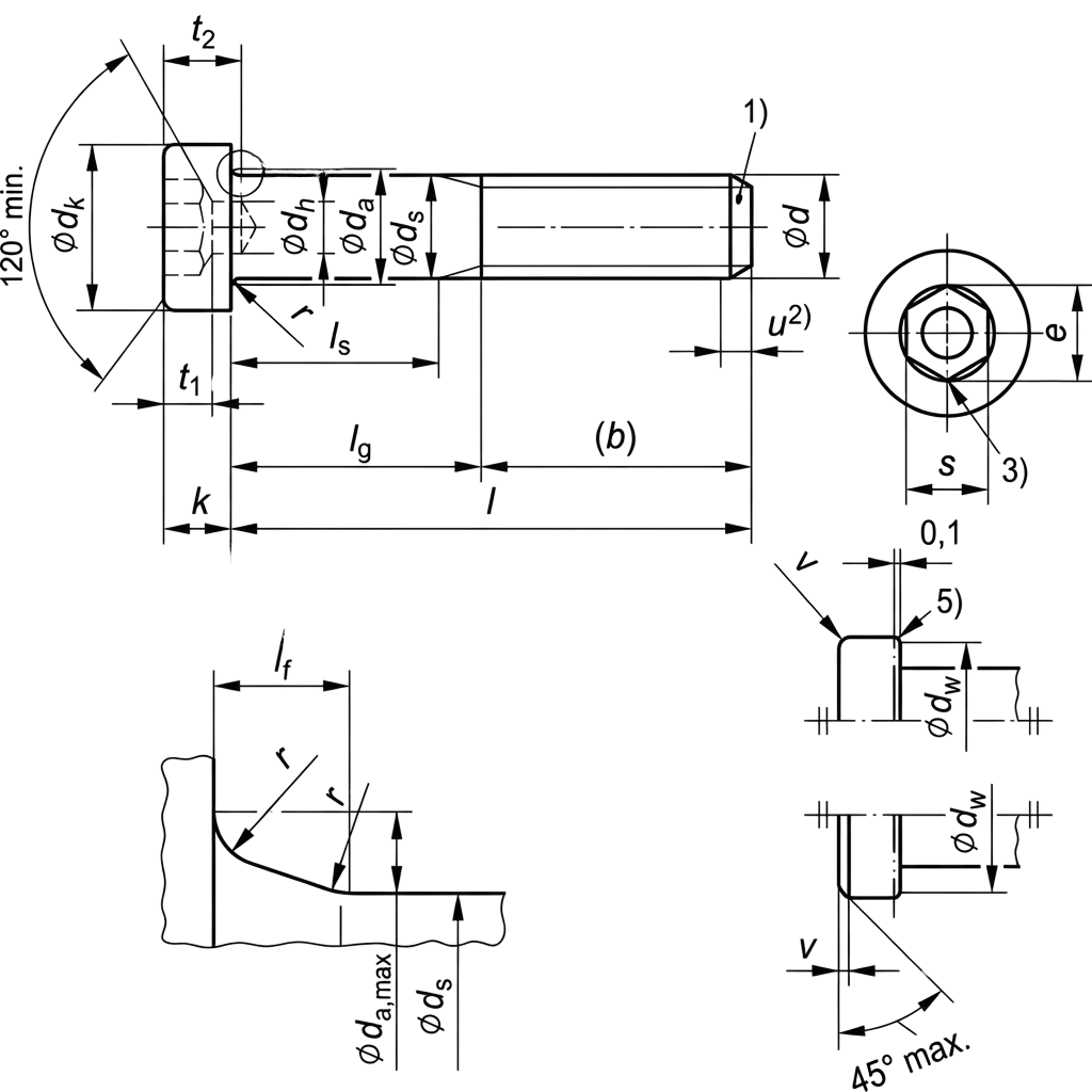 DIN 6912 Hexagon Socket Low Cap Screw Schematic