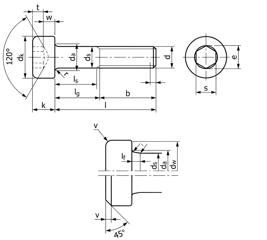 DIN 912 Hexagon Socket Head Cap Screw Schematic