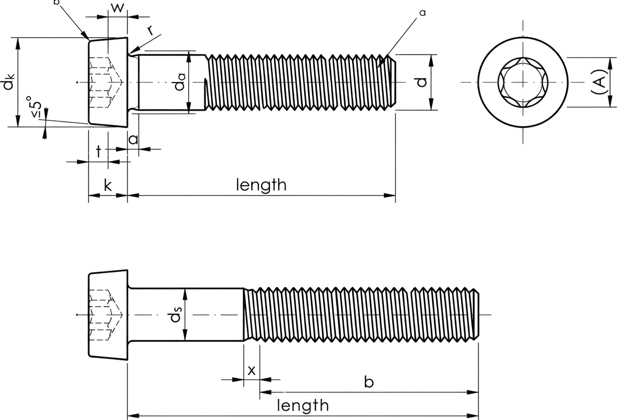 ISO 14580 Torx Socket Low Cap Head Screw Schematic